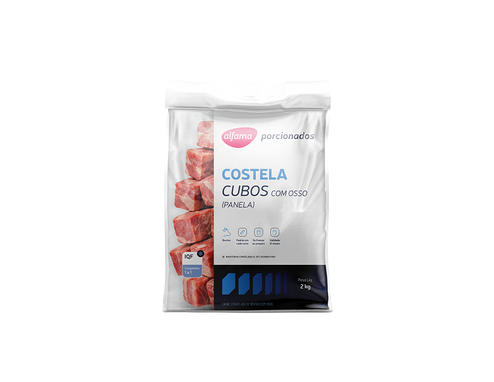 COSTELA BOVINA COM OSSO CONGELADA EM CUBOS ALFAMA 2 KG (CX 3 PCT)